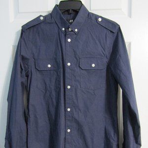 H&M Easy Iron Long Sleeve Button Front Blue Dress Shirt Mens (Size S).